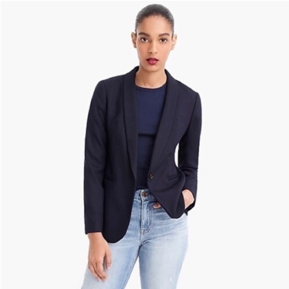 J Crew Blazer Parke Wool Flannel in Navy